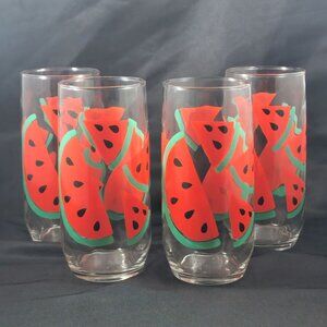 Vintage Libbey Retro Watermelon Glass Set Highball Tumbler Cup Drinking Glasses